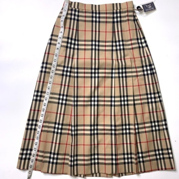 NWT Burberry Plaid Midi Skirt 100% Wool